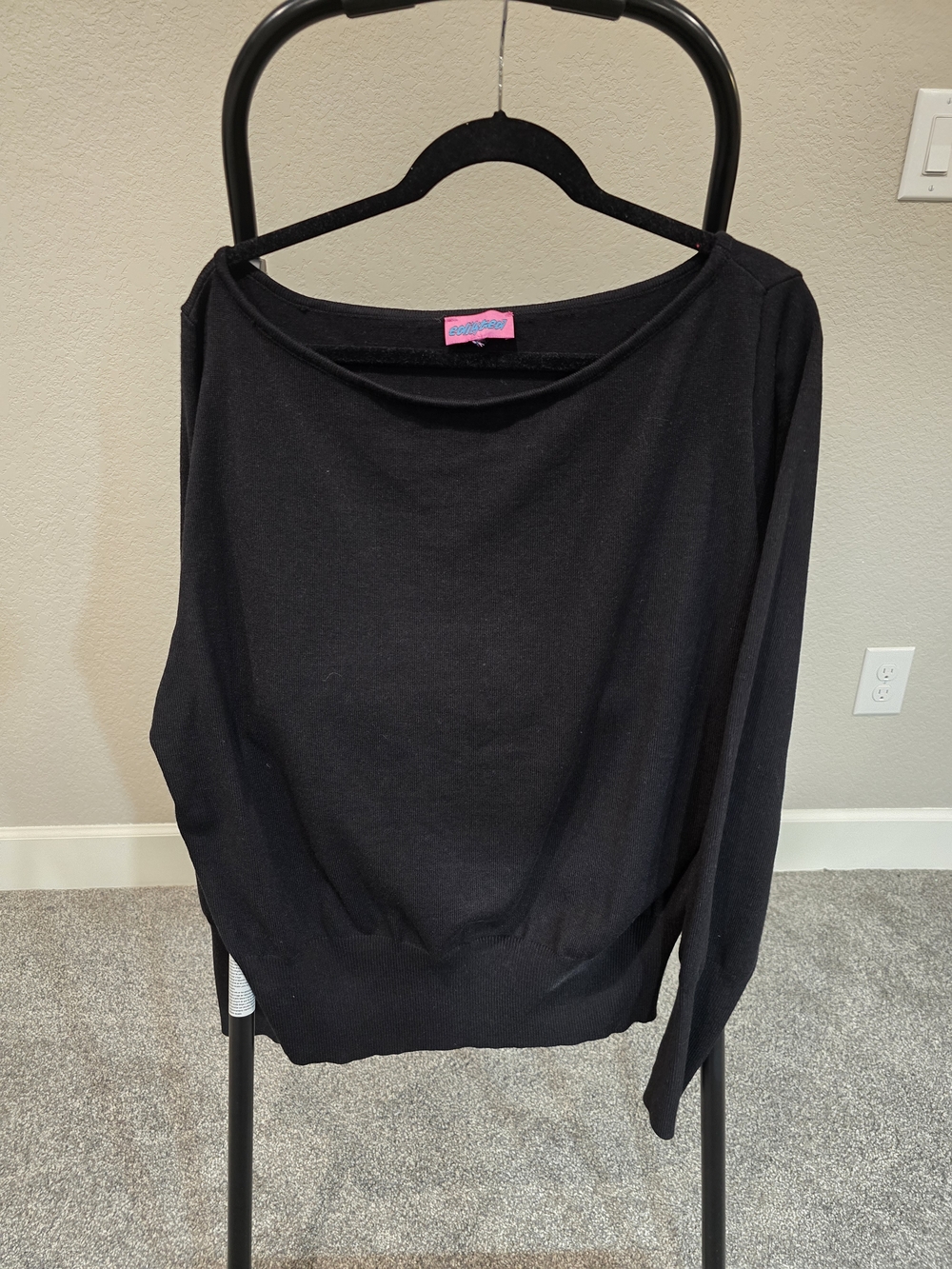 Edikted Black Off The Shoulder Sweater - Women's Crew With Thumb Holes Size XXL
